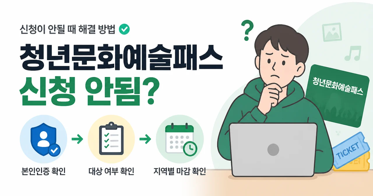 청년문화예술패스 신청 안됨: 본인인증·대상 아님·지역 마감 해결 순서